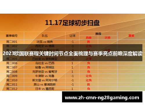 2023欧国联赛程关键时间节点全面梳理与赛季亮点前瞻深度解读